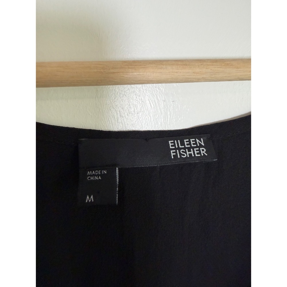 Eileen Fisher Womens Black 100% Silk Pleated Front Scoop Neck Tank Top, Medium - Picture 2 of 6